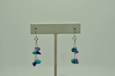 STERLING SILVER DANGLING BLUE/PURPLE TONED STONE HOOK EARRINGS #FMI691