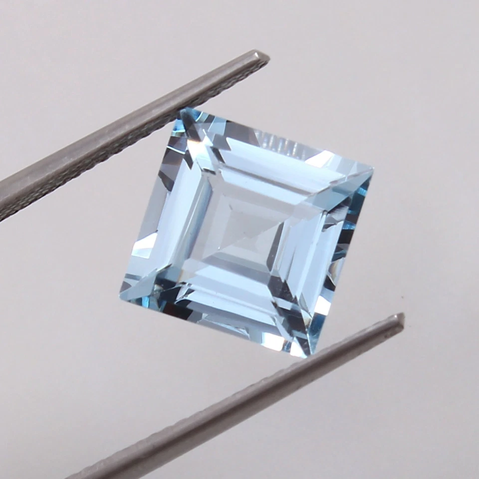 AAA Natural Brasileña Aguamarina Piedra Suelta Corte Cuadrado Piedras Preciosas Joyería 10 MM Foto 2 de 3