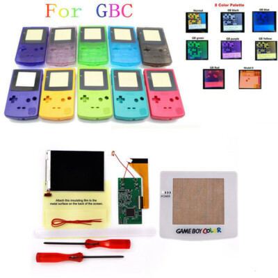 IPS Full Size 8 Colorful Backlight LCD Mod w/white Lens & Pre-cut Shell For GBC