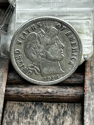 1914 USA Barber Dime 10 Cents 90% Silbermünze, Ref J 94