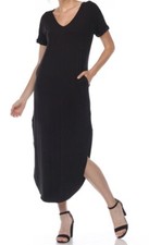 White Marck Women’s Short Sleeve- V Neck Maxi Dress Black Size XL