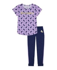 Max and Olivia Big Girls Two Piece Unicorn Long Leg Pajama Set