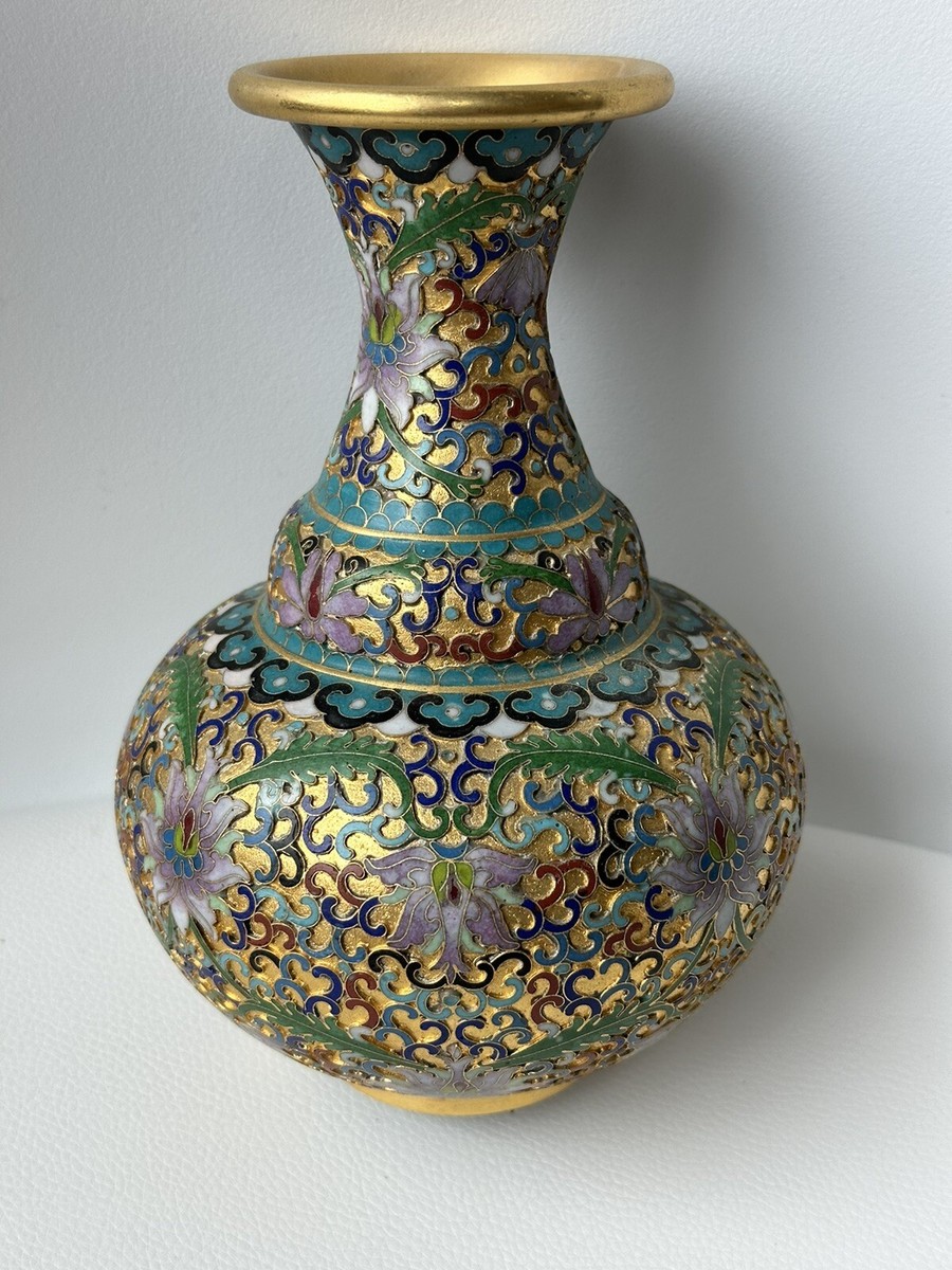 中国七宝焼き花瓶 - Chinese Cloisonné Floral Vase Antique Vintage Large Chinese Brass Cloisonné Enamel Vase