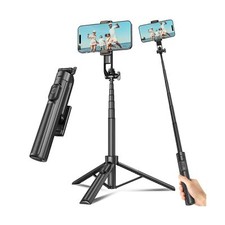 Selfie Stick Travel Tripod for Cell Phone with Remote Control and Phone Holde...