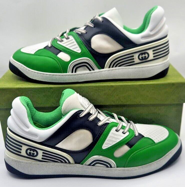 Gucci Basket Demetra Distressed Men's White/Green Sneakers UK12.5 US13 $950 thumbnail 3