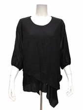 Susan Graver Woven 3/4 Sleeves Top with Asymmetrical Tier Black Small Size