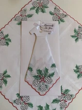 New LuRay Christmas Hankie Dress ~Pine Cones ~ Mailable Handkerchief Keepsake!