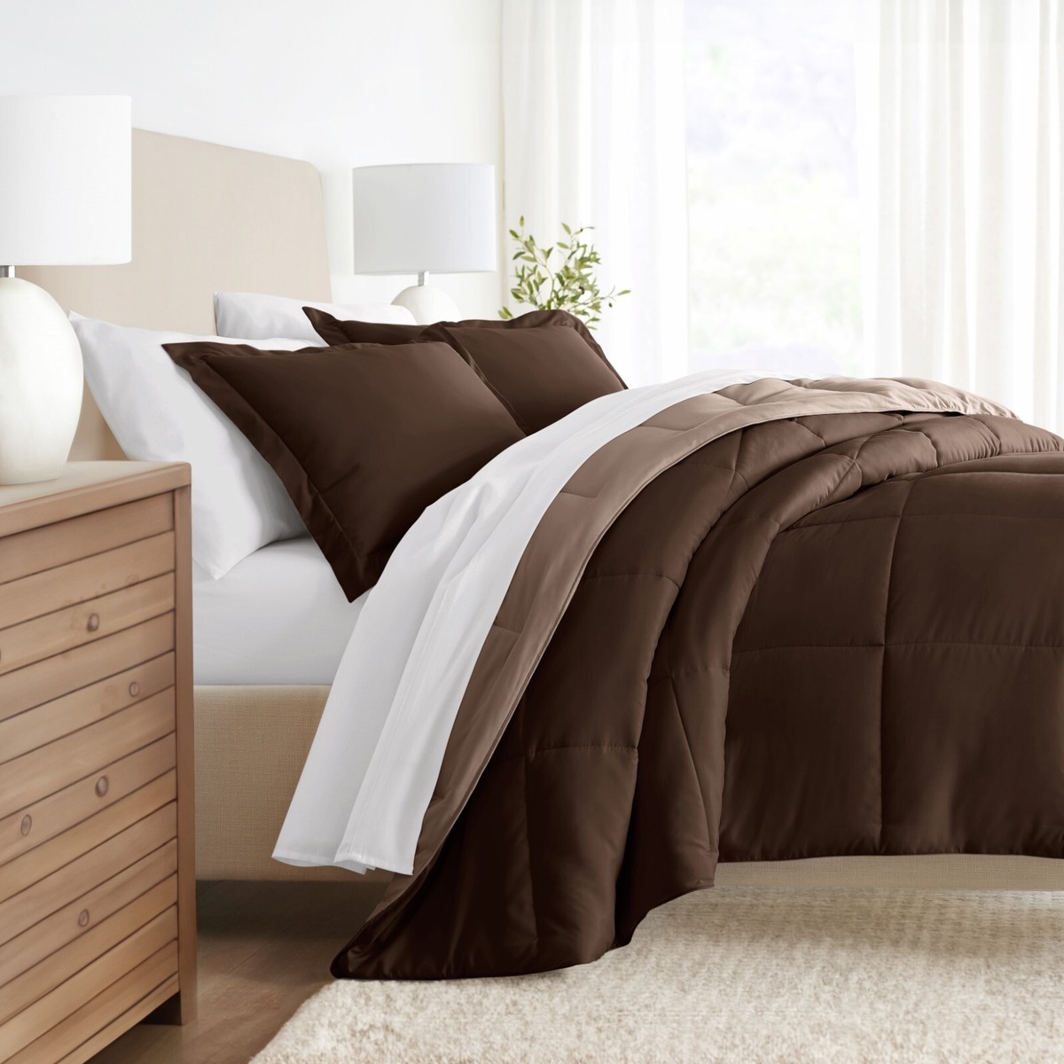 brown down comforter