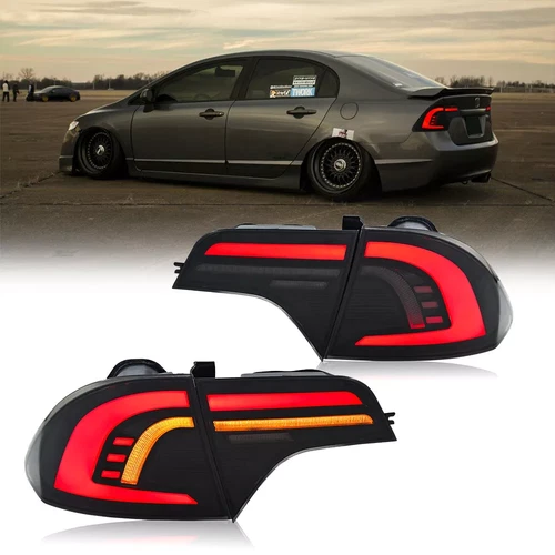Red Tube LED Brake Tail Lights Sequential Turn Signal For 06-11 Civic Sedan 4-DR - Picture 21 of 22
