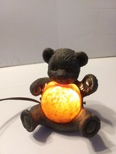 Vintage Bronze And Art Glass Teddy Bear Lamp Night Light