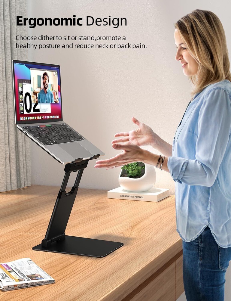 Ergonomic Adjustable Height Laptop Stand for Desk Workstation