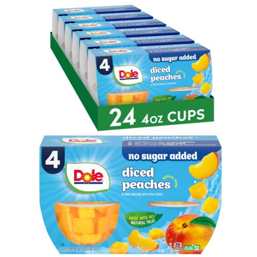 Dole Fruit Bowls No Sugar Added Snacks Diced Peaches 4oz 24 Cups Gluten & Dai...