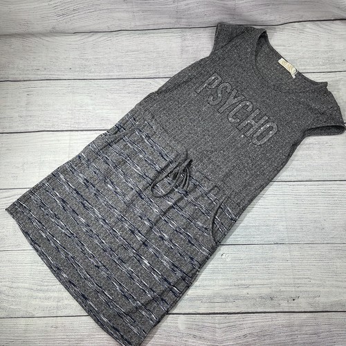 A Azz Fashion Wear Rhinestone Glitter Psycho Knit Gray Dress Cap Sleeve S/M