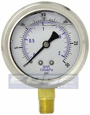 LIQUID FILLED PRESSURE GAUGE 0-30 PSI, 2.5" FACE, 1/4" LOWER MOUNT WOG