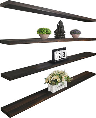 Rustic Walnut Floating Shelves Set of 4 for Home Decor, 48 Inch