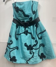 VTG RARE Jessica McClintock Gunna Sax 80s Teal Strapless Rhinestone Belted Dress