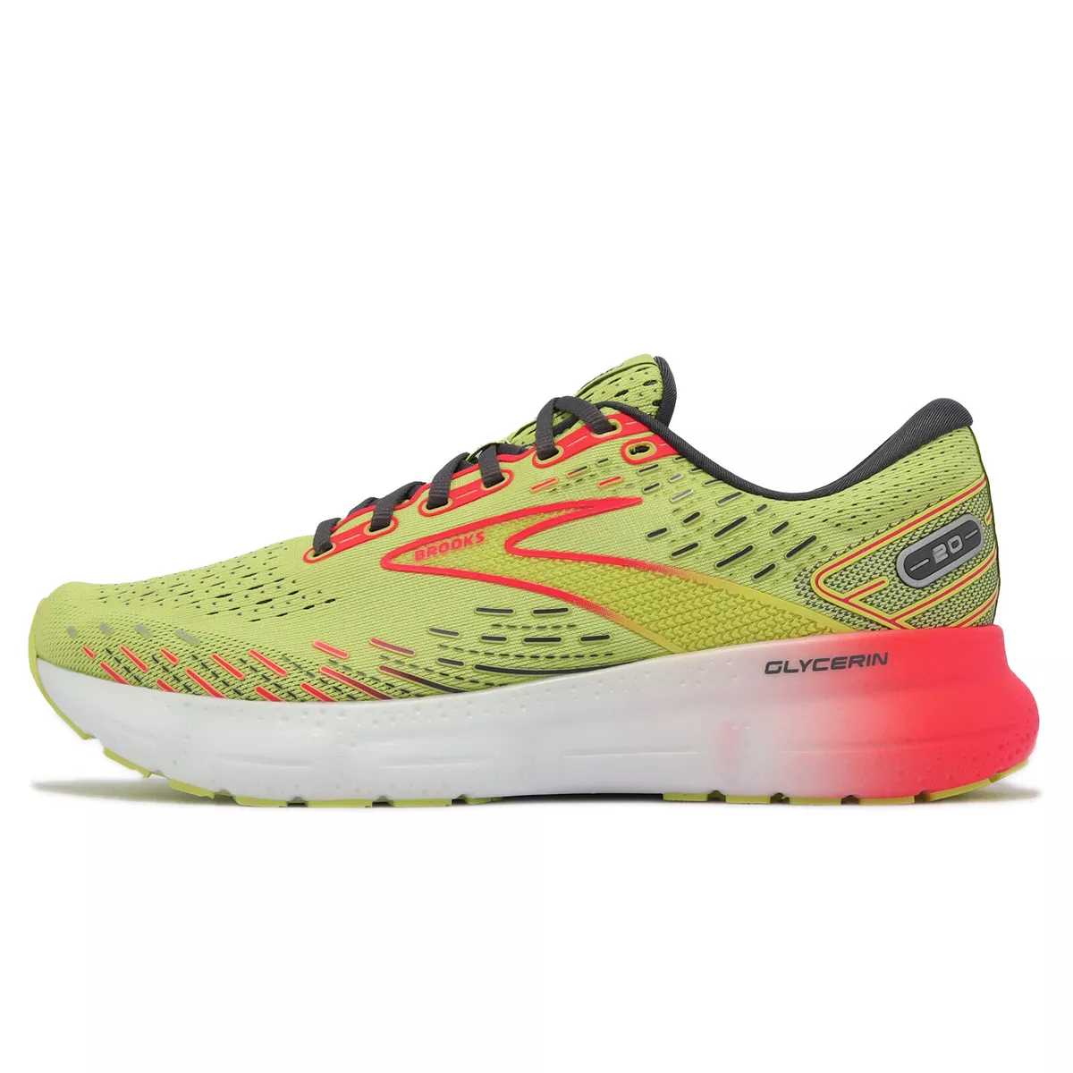 Brooks Glycerin 20 LIME / RED / EBONY Men Cushion Road Running Shoes  1103821D725 | eBay