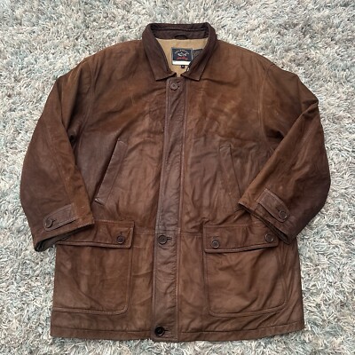 Paul Shark Leather Jacket Coat Brown XL