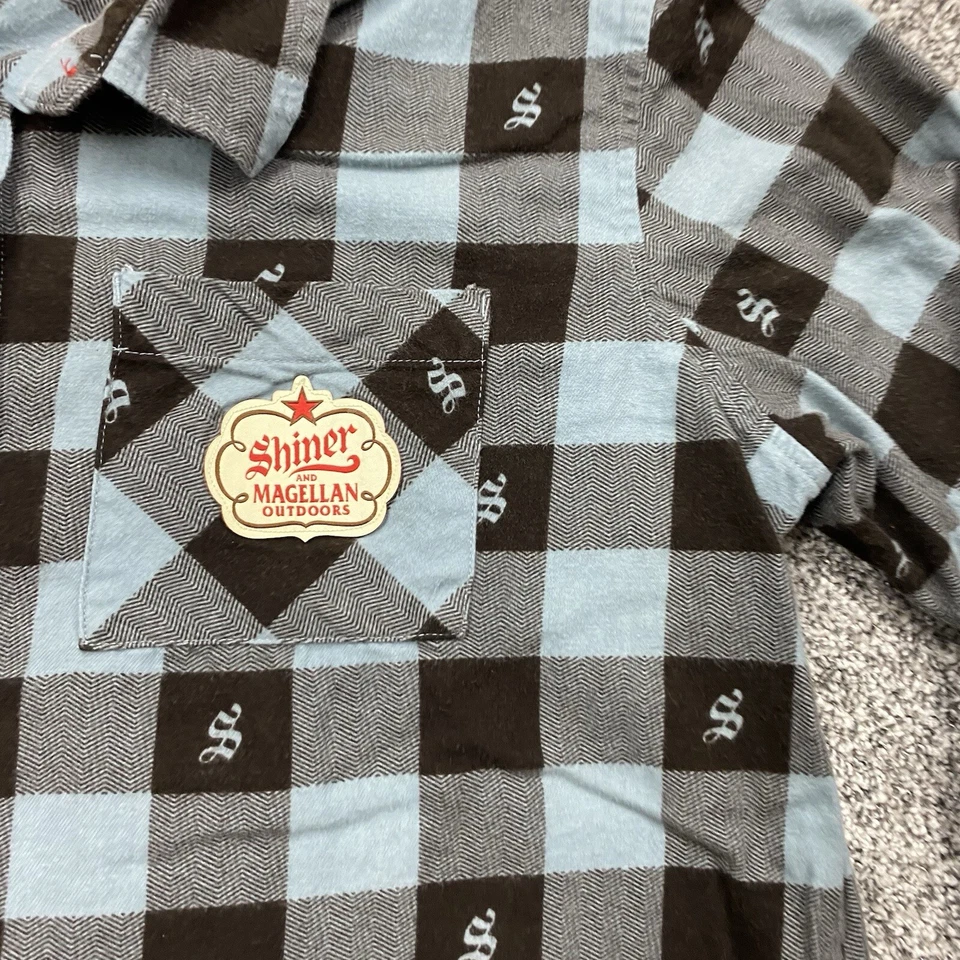 Magellan x Shiner Shirt Mens M Button Up Flannel Plaid Roll Tab Beer Outdoor - Image 2 of 4