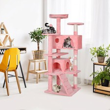 55" Cat Tree Multi-Levels Condos Scratching Post Tower Play House, Pink