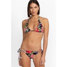 NWT Johnny Was Metalli Notte String Bikini Top Swim Suit Black Floral Size M NEW