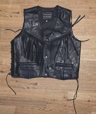 1990s Navarre Italian Stone Leather Fringe Biker Western Vest Size Large Vintage