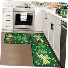 St. Patrick's Day Clover Kitchen Rugs Set of 2, Irish Shamrock Polka Dot