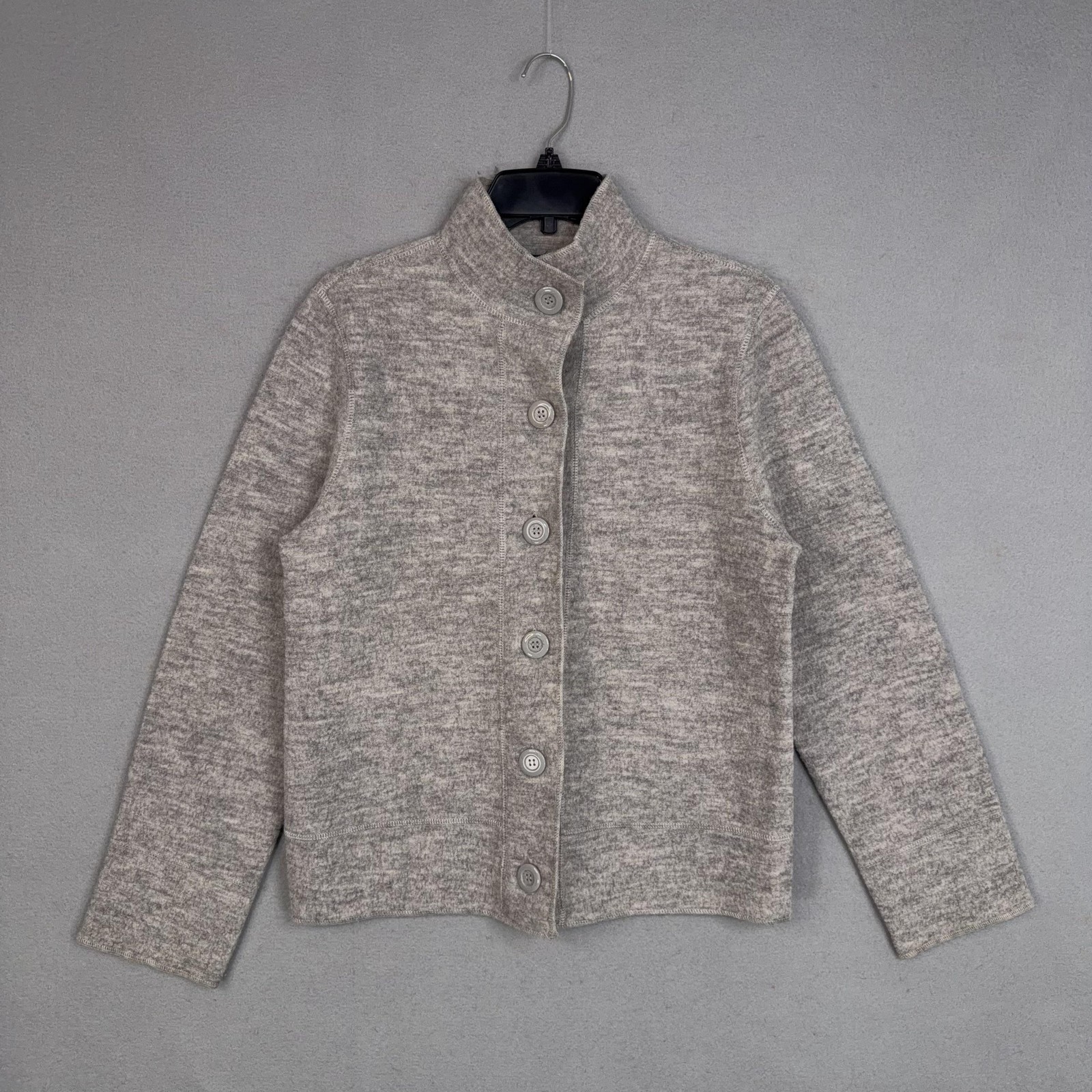 Carole Little Cardigan Womens Medium Gray 100% Wool Mock Neck Button Sweater