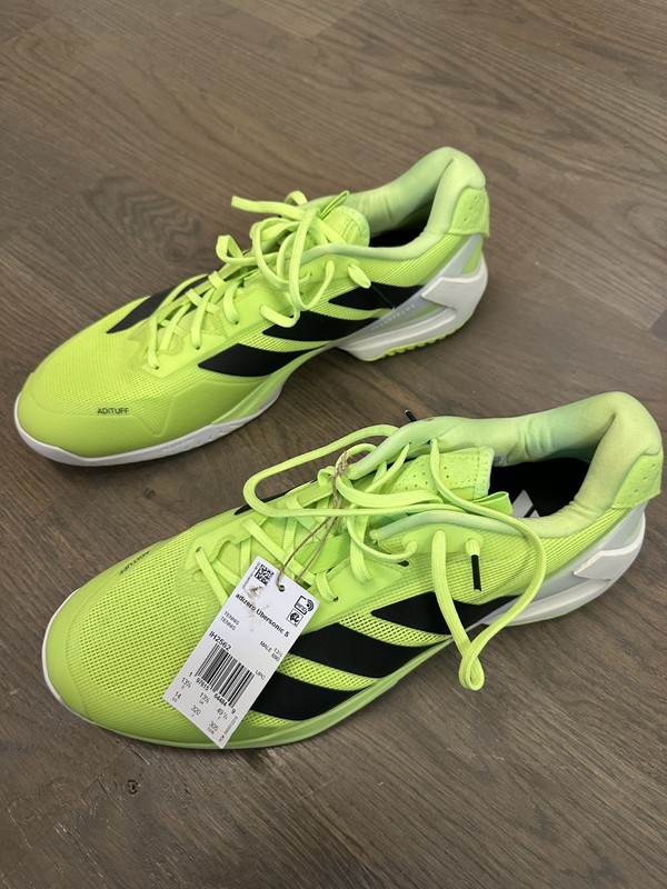 New Adizero Ubersonic 5 Tennis Shoes, Lucid Lemon/Black , Size 14