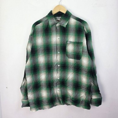 Caltop Vintage Hemd Herren Large Grün Kariert Kariert Langarm Hergestellt in den USA Retro 