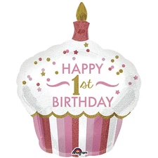 1ST BIRTHDAY CUPCAKE GIRL HOLOGRAPHIC SUPER SHAPE