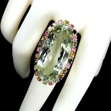 925 Sterling Silver Ring Green Amethyst 35.6ct Tourmaline Handmade Gems 8.5 Rare