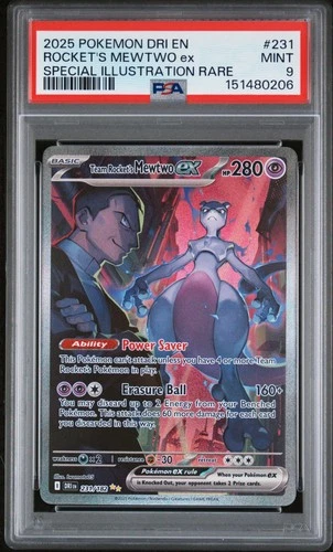 2025 POKEMON DRI SPECIAL ILLUSTRATION RARE #231 TEAM ROCKET'S MEWTWO EX PSA 9