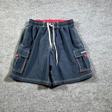 Speedo Swim Trunks Mens M Navy Blue Mesh Lined Cargo Pockets Drawstring Swimwear