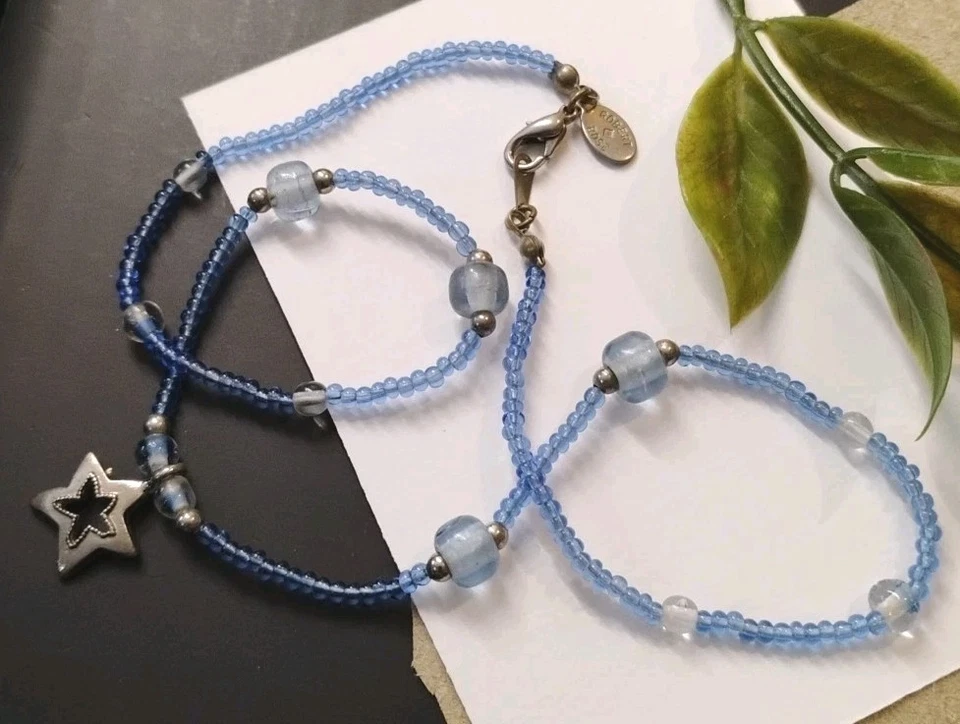 Diseñador ROBERT ROSE Periwinkle Azul Vidrio Semilla Cuentas 16" Estrella Colgante Collar! Foto 3 de 4