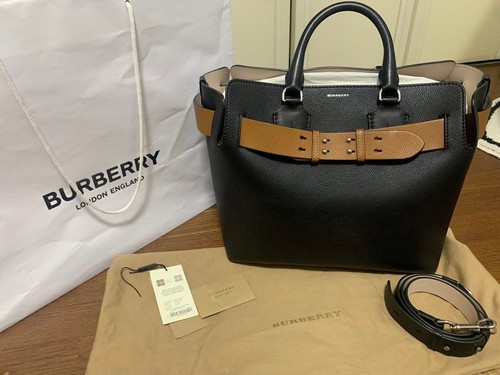 Burberry Tote Bag Black Leather A4 Size