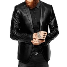 Men s Black Genuine Leather Blazer Jacket Slim Fit Formal Casual Coat Premium