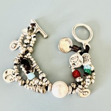 Authentic Uno De 50The Pearled Flashy Stone Leather Bracelet 6.5 15