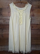 SHADOWLINE Yellow Silky Nylon Short Nightgown Peignoir Chiffon Floral Lace