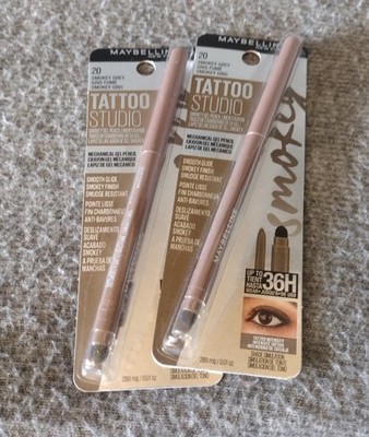 Maybelline Tattoo Studio Liner Gel Pencil #20 Smokey Grey Lasts 36H Eyeliner 2ct