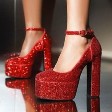 Moda Para mujeres Brillo Discoteca Bombas Vestido Fiesta Correa al Tobillo Zapatos de Tacón Alto