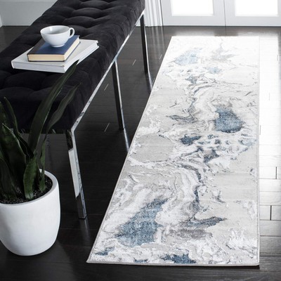 Amelia Collection Runner Rug - 2' x 6', Grey & Blue, Modern Abstract Design, ...