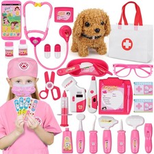 33Pcs Pet Doctor Kit for Toddlers Dress Up Costume  Pretend Doctor Play Set...