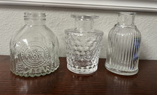 Clear Thick Glass Bud 4" Vase 3x Lot Vintage-Style Etched Mix Styles Mix Shapes