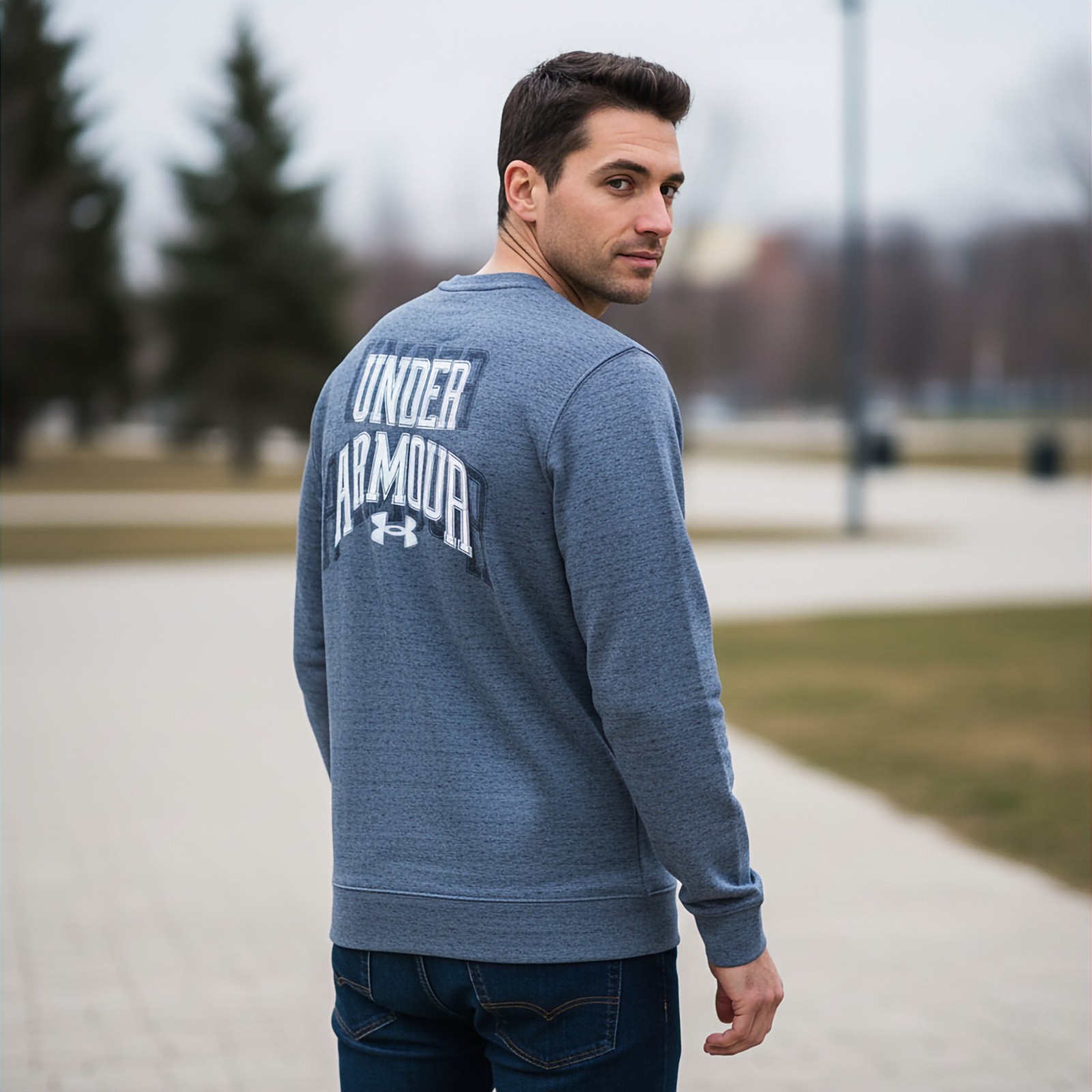 Under Armour Mens Sweatshirt XL Grey French Terry Rival Big Logo Crew Neck thumbnail 4