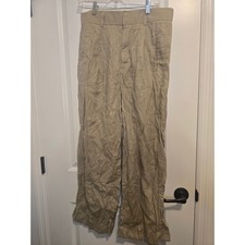 Everlane Linen Trousers Womens 10 - Tan Khaki Excellent Wide Leg Pleated Pants