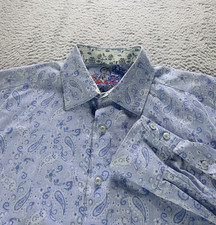 Robert Graham Shirt Mens Large Blue Paisley Print Button Flip Cuff Casual Preppy
