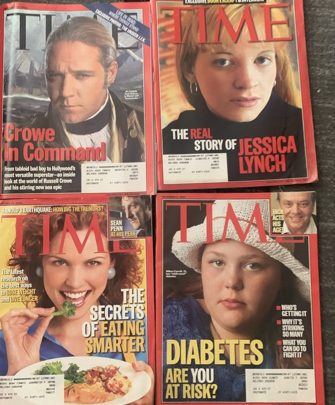 Vintage 2003 Time magazine Russell Crowe,  Jessica Lynch And Misc Lot Of 4