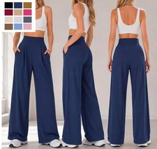 Women's Wide Leg Yoga Pants Pleated High Waist Casual Work Trousers with Pockets
