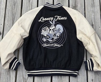 Vintage Looney Tunes Leather Wool Varsity Jacket Bugs Bunny Taz WB